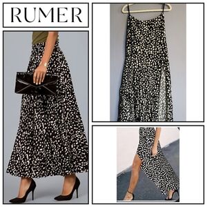NWT RUMER Revolve Size Small Catalina Black and White Maxi Skirt High Slit